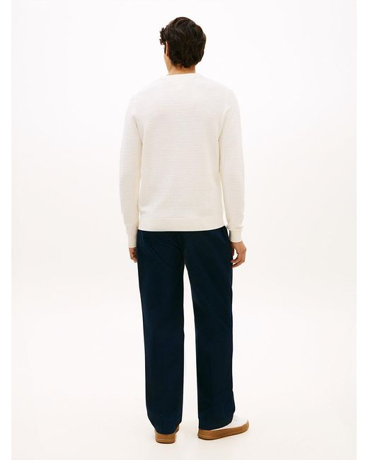Tommy Hilfiger White Textured Knit Crew Neck Jumper for men