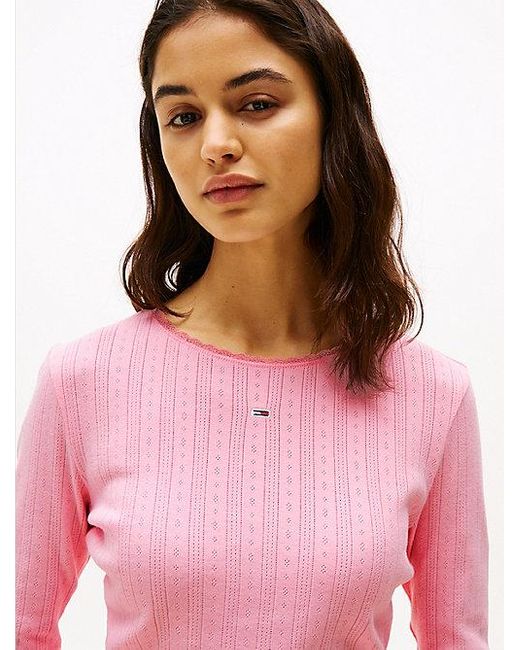 Tommy Hilfiger Pink Slim Fit Pointelle-Langarmshirt