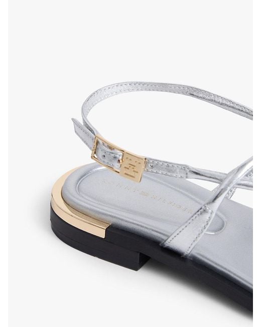 Tommy Hilfiger White Metallic Leather Toe Post Flat Sandals