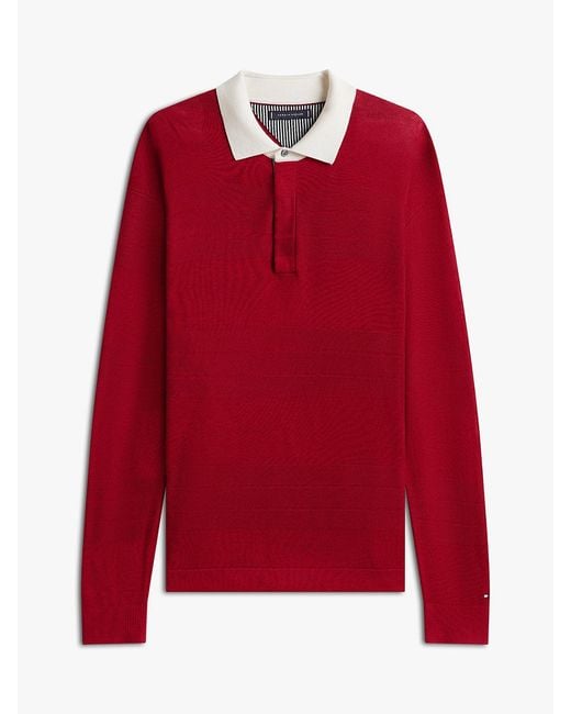 Tommy Hilfiger Red New York Label Relaxed Silk Blend Rugby Shirt for men
