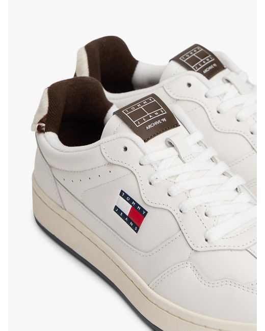 Tommy Hilfiger White Archive Court Cow Print Leather Trainers