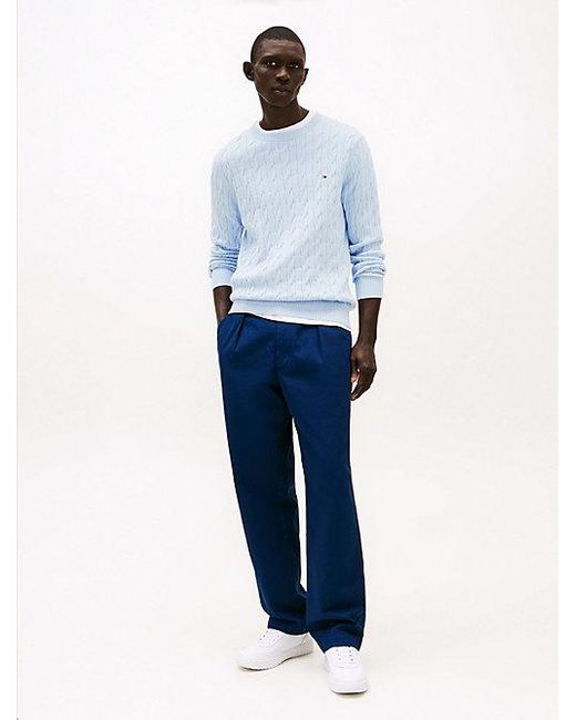 Tommy Hilfiger Kabelgebreide Trui Met Ronde Hals in het Blue voor heren