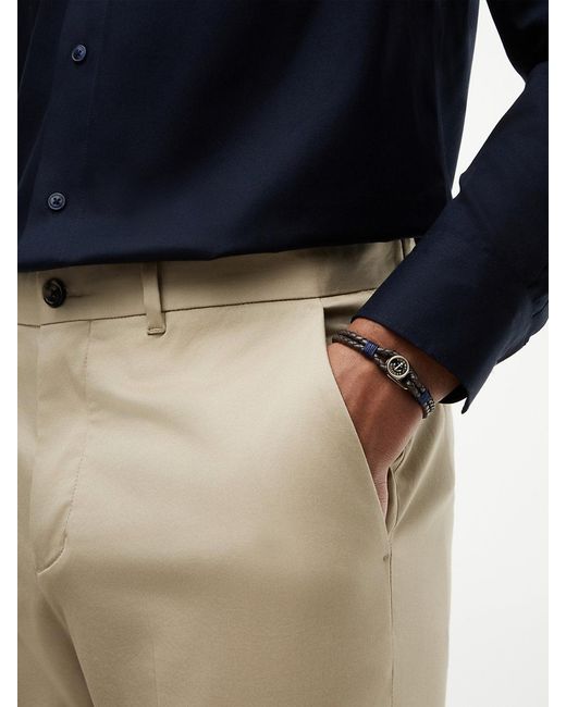 Tommy Hilfiger White Gold-plated Nautical Charm Brown Leather Bracelet for men