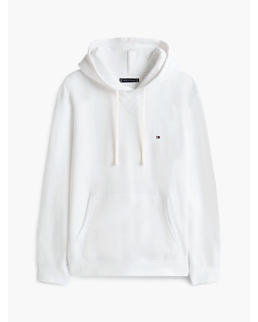 Tommy Hilfiger White Fleece Drawstring Hoody for men