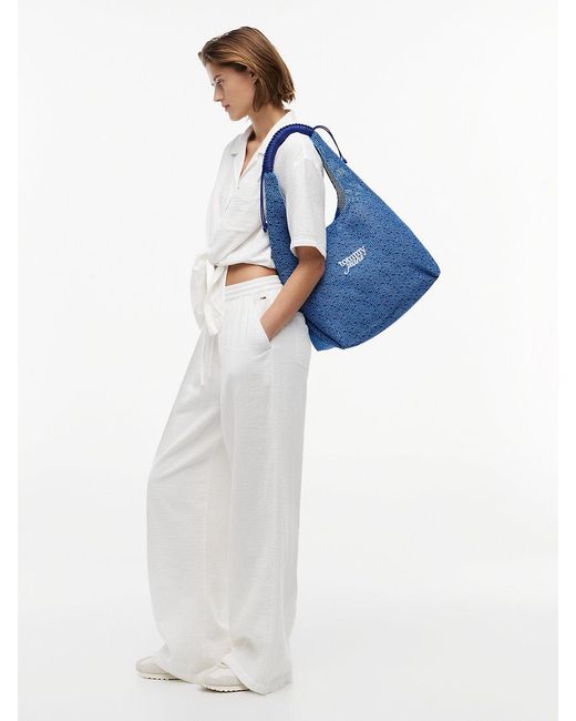 Tommy Hilfiger Blue Woven Hobo Bag