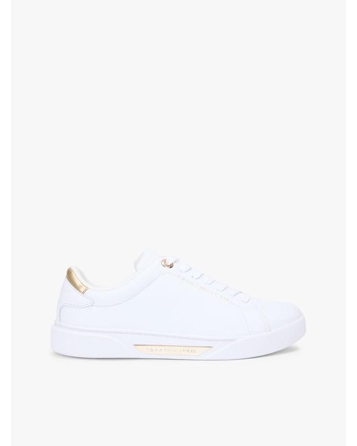 Tommy Hilfiger White Leather Logo Plaque Court Trainers