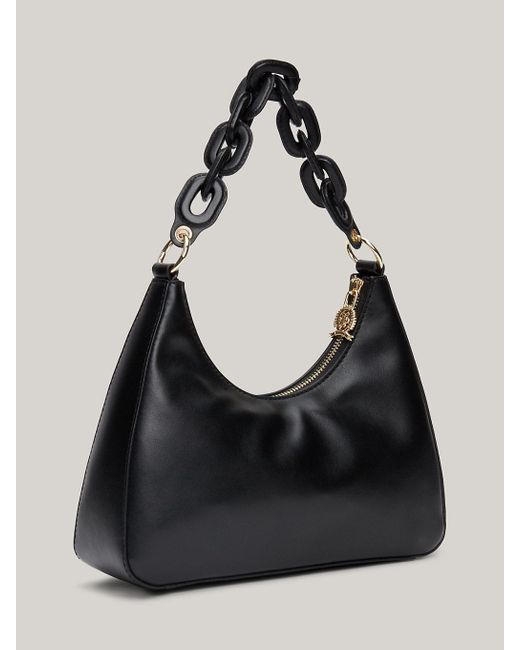 Tommy Hilfiger Black Th Soft Leather Chain-link Strap Shoulder Bag