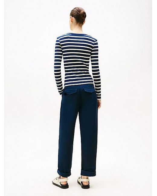 Tommy Hilfiger Slim T-Shirt Met Lange Mouwen En Henley-Hals in het Blue
