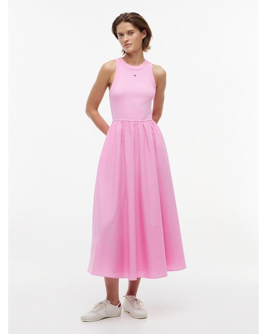 Tommy Hilfiger Pink Slim Sleeveless Poplin Maxi Dress