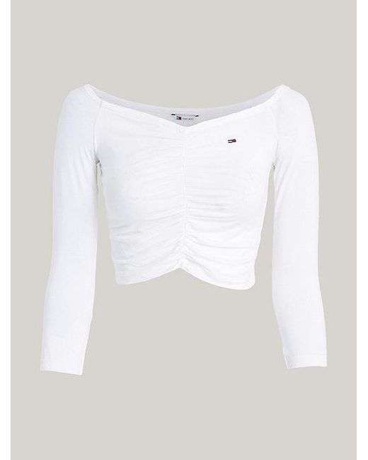 Tommy Hilfiger Essential Slim Fit Off-shoulder Crop Top in het White