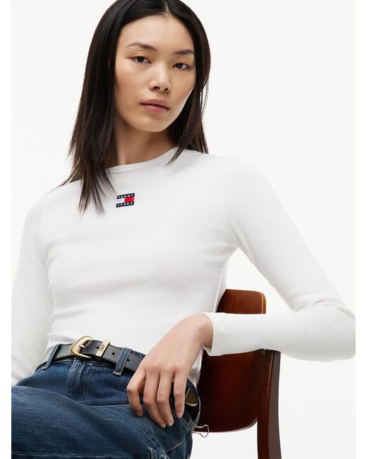 Tommy Hilfiger White Tommy Badge Slim Long Sleeve T-Shirt