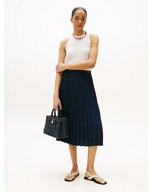 Falda Midi Plisada Con Logo En La Cintura Tommy Hilfiger de color Blue