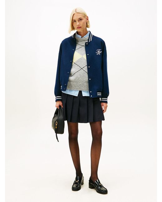 Tommy Hilfiger Blue Timeless Wool Blend Pleated Mini Skirt