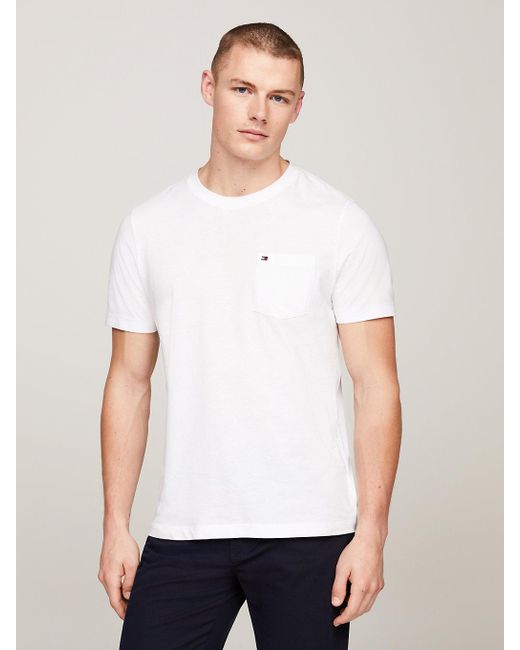 Tommy Hilfiger White Crew Neck Patch Pocket T-shirt for men