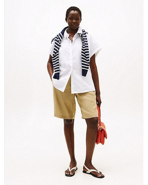 Tommy Hilfiger White Kurzarmbluse CRV POPLIN SLEEVELESS RLXD SHIRT