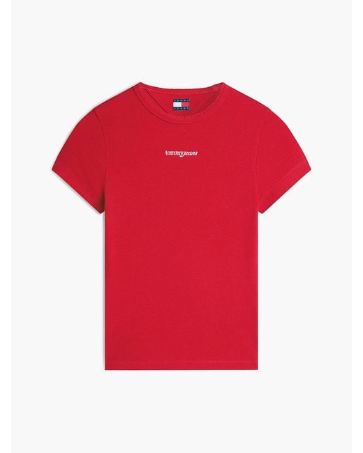 Tommy Hilfiger Red Logo Ribbed Slim T-Shirt