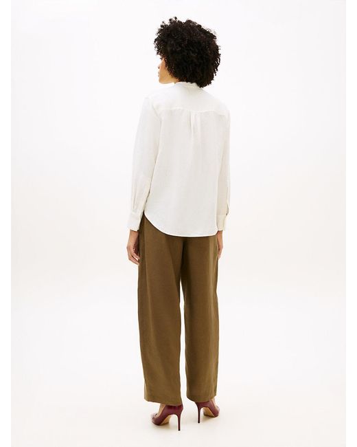 Tommy Hilfiger White Relaxed Fit Frayed Linen Blend Shirt