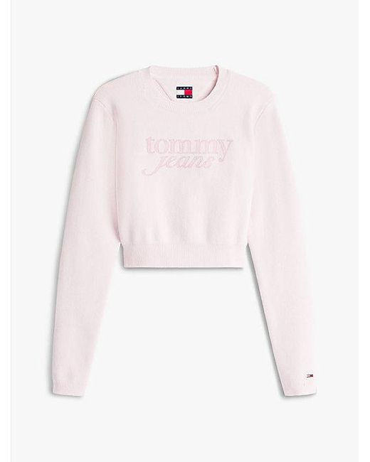 Jersey Cropped De Chenilla Con Logo Bordado Tommy Hilfiger de color White