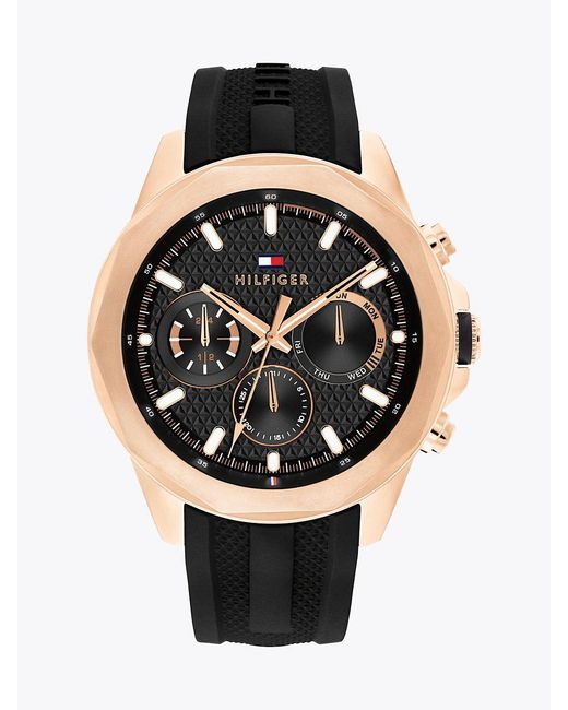 Tommy Hilfiger Black Rose Gold-plated Silicone Strap Watch for men