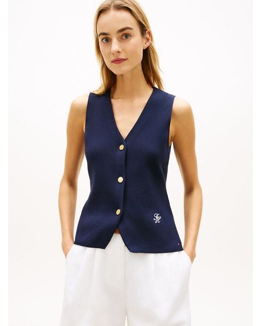 Tommy Hilfiger Blue Premium Knit Slim V-Neck Sweater Vest