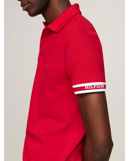 Tommy Hilfiger Red Hilfiger Monotype Logo Cuff Slim Fit Polo for men