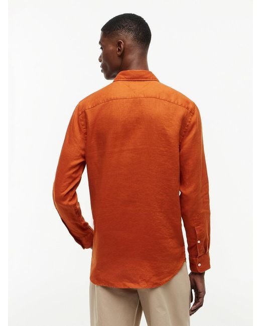 Tommy Hilfiger Orange Regular Fit Washed Pure Linen Shirt for men