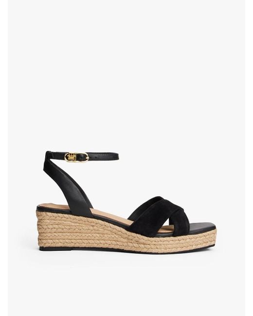 Espadrilles Compensées En Cuir À Monogramme Tommy Hilfiger en coloris White