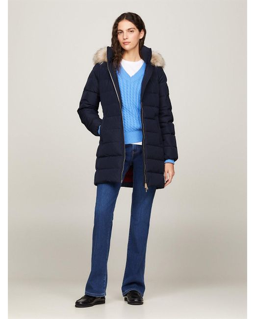 Tommy Hilfiger Blue Semi-shine Water Repellent Hooded Down Coat
