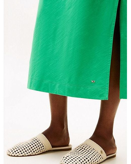 Vestido Midi Con Corte Slim Y Cuello Barco Tommy Hilfiger de color Green