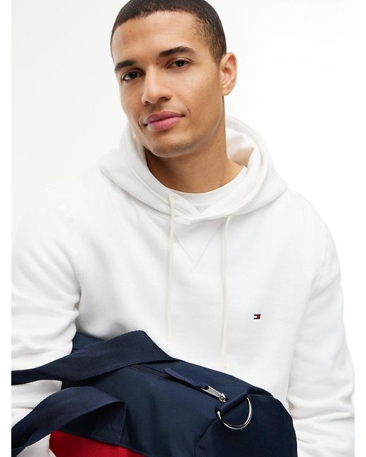 Tommy Hilfiger White Fleece Drawstring Hoody for men