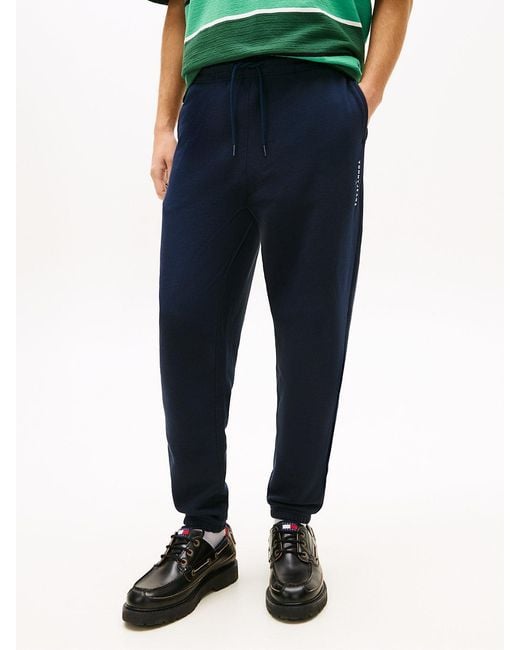 Tommy Hilfiger Blue Linear Logo Fleece Drawstring Joggers for men