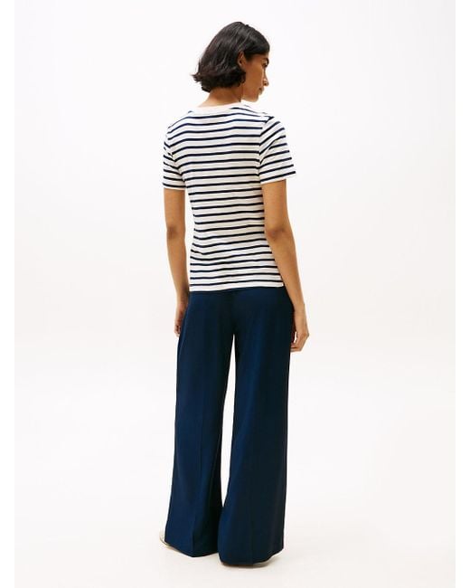 T-Shirt À Col Ras-Du-Cou Et Nœud Sur Le Côté Tommy Hilfiger en coloris White