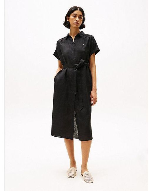 Tommy Hilfiger Black Midi-Hemdkleid Aus Reinem Leinen