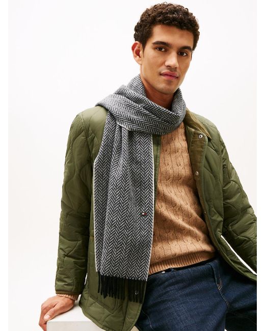 Écharpe En Pure Laine À Chevrons Et À Franges Tommy Hilfiger pour homme en coloris Black
