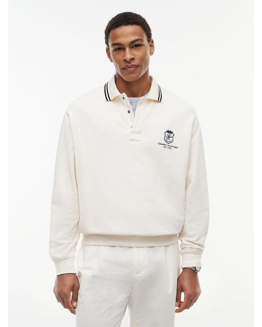 Tommy Hilfiger White Tipped Collar Relaxed Rugby Sweatshirt for men
