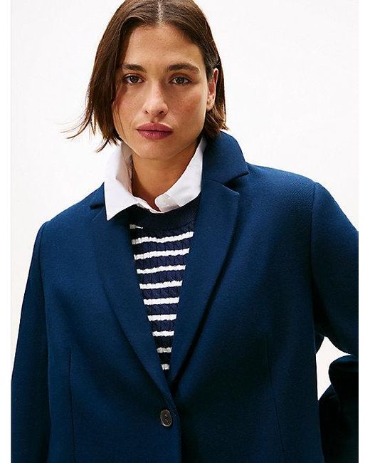 Tommy Hilfiger Curve Single-Breasted Wolmix Jas Met Kasjmier in het Blue
