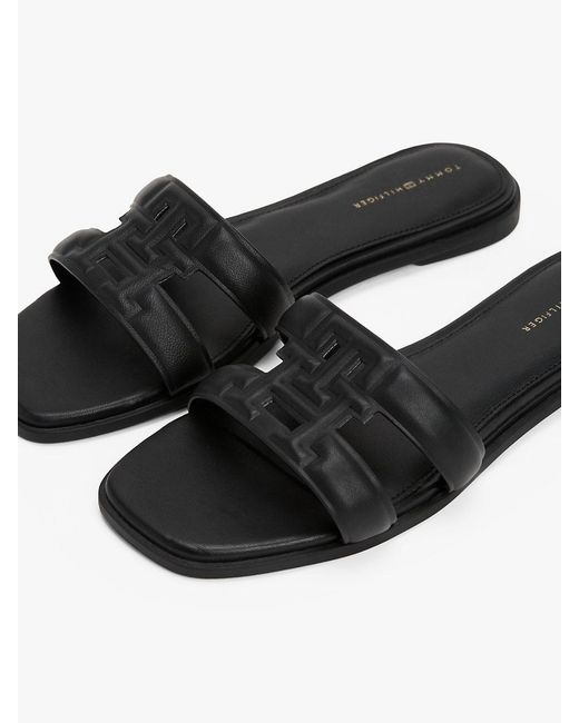 Tommy Hilfiger White Leather Th Monogram Strap Mules