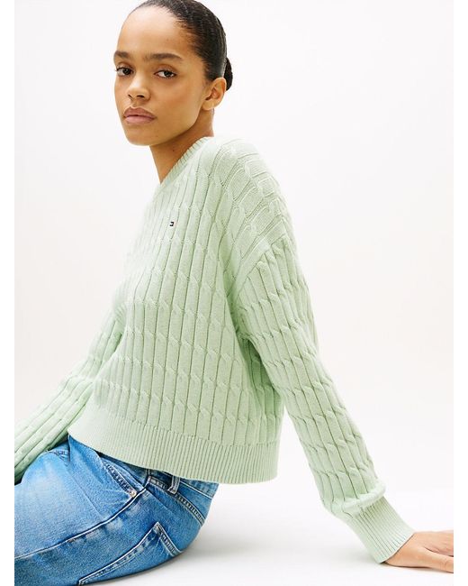 Tommy Hilfiger Green Cable Knit Relaxed Jumper