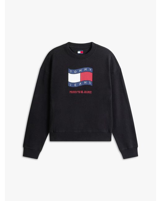 Tommy Hilfiger Black Wavy Flag Sueded Terry Boxy Sweatshirt