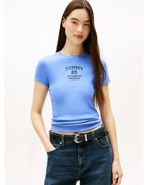 Tommy Hilfiger Blue Logo Ribbed Slim T-Shirt