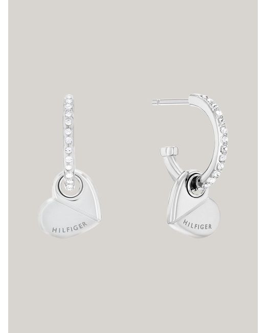 Tommy Hilfiger Natural Crystal-embellished Heart Charm Earrings