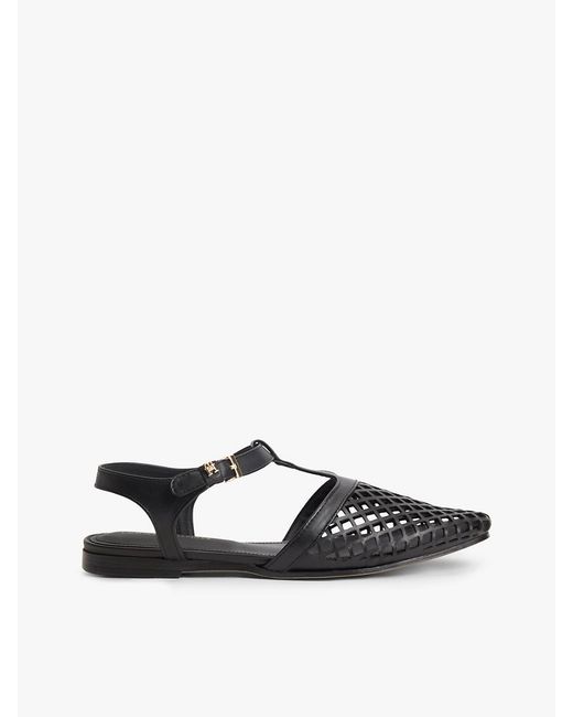 Tommy Hilfiger White Cutout Leather T-Bar Buckle Sandals
