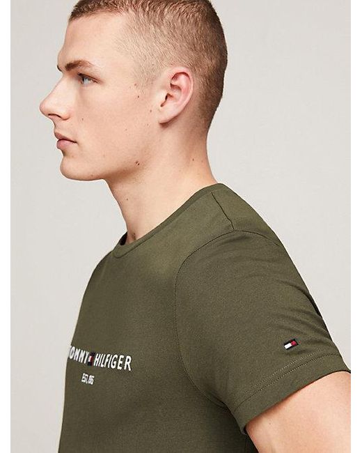 Tommy Hilfiger Slim Fit T-shirt Met Geborduurd Logo in het Green voor heren