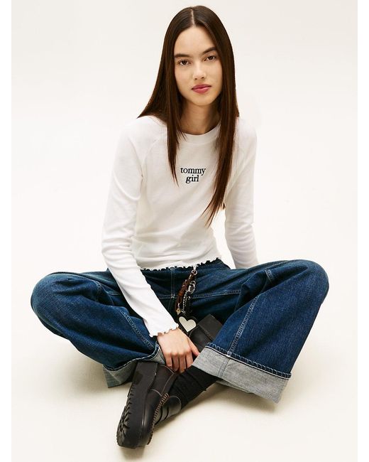 Tommy Hilfiger White Tommy Girl Logo Slim Long Sleeve T-Shirt