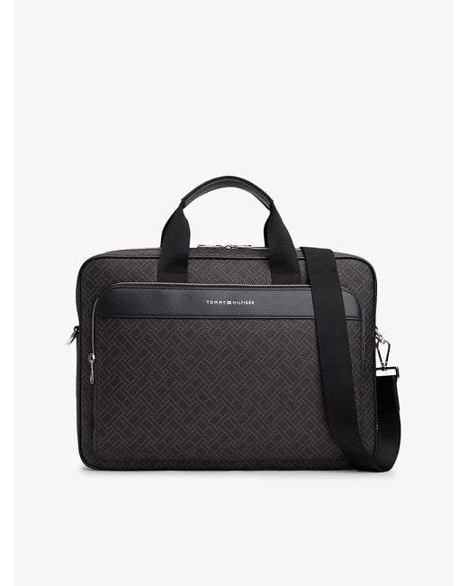Tommy Hilfiger Black Hilfiger Flag Mixed Texture Laptop Bag for men