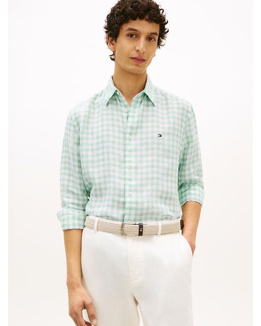 Tommy Hilfiger Blue Regular Fit Gingham Check Pure Linen Shirt for men