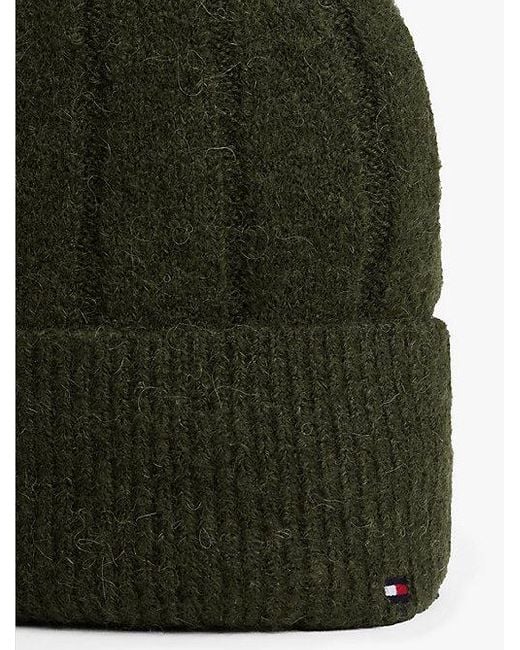 Tommy Hilfiger Fluffy Beanie Met Wol En Hilfiger-Vlag in het Green