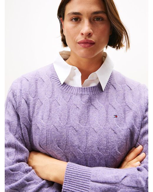 Pull Curve En Maille Torsadée De Laine Douce Tommy Hilfiger en coloris Purple