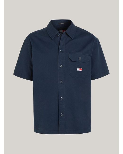 Tommy Hilfiger Blue Essential Logo Embroidery Short Sleeve Overshirt for men