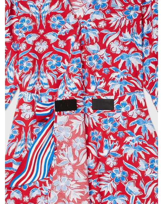Tommy Hilfiger Red Adaptive Tropical Scarf Print Wrap Dress